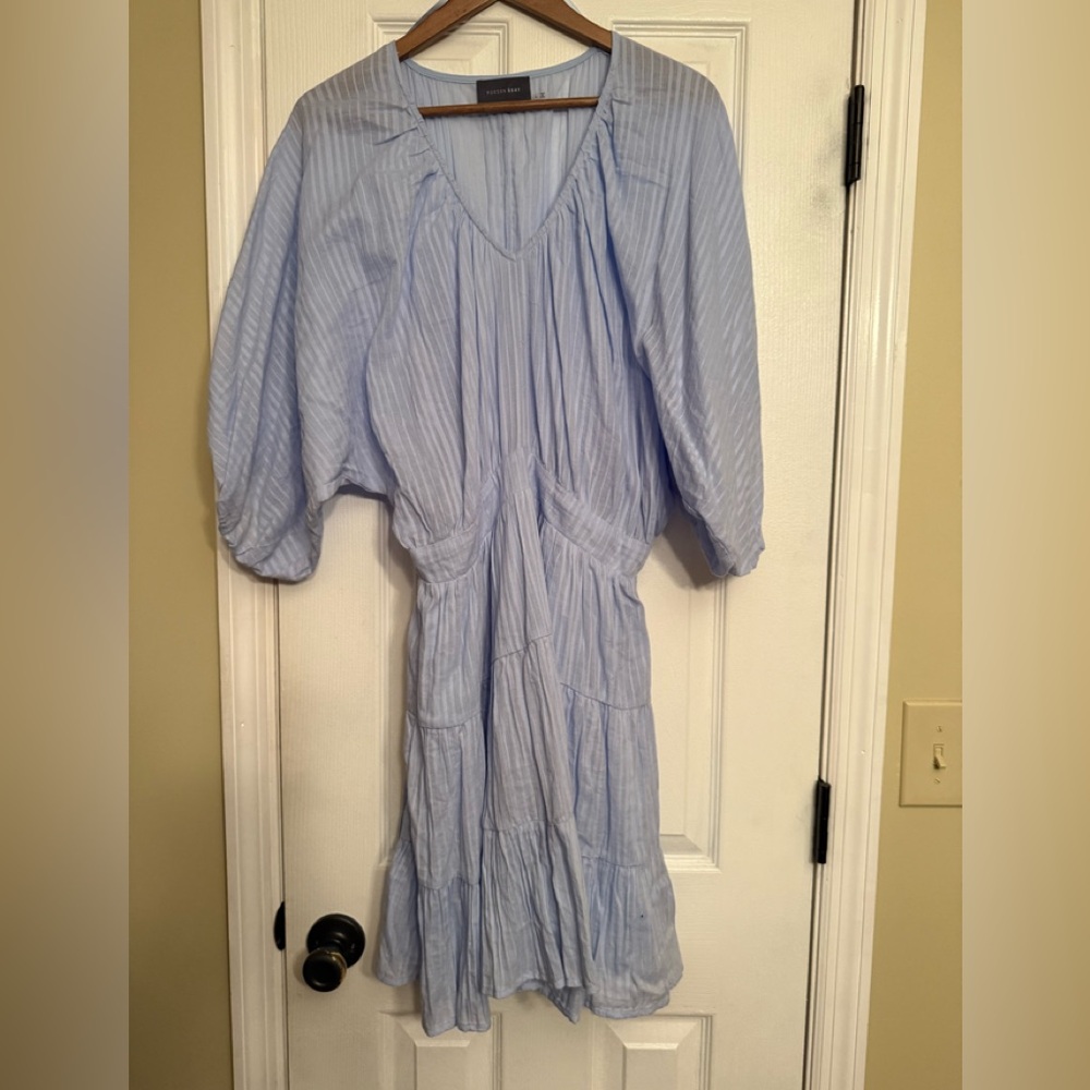 New Harper Gray light blue seersucker dress Anthropologie boho dress $69